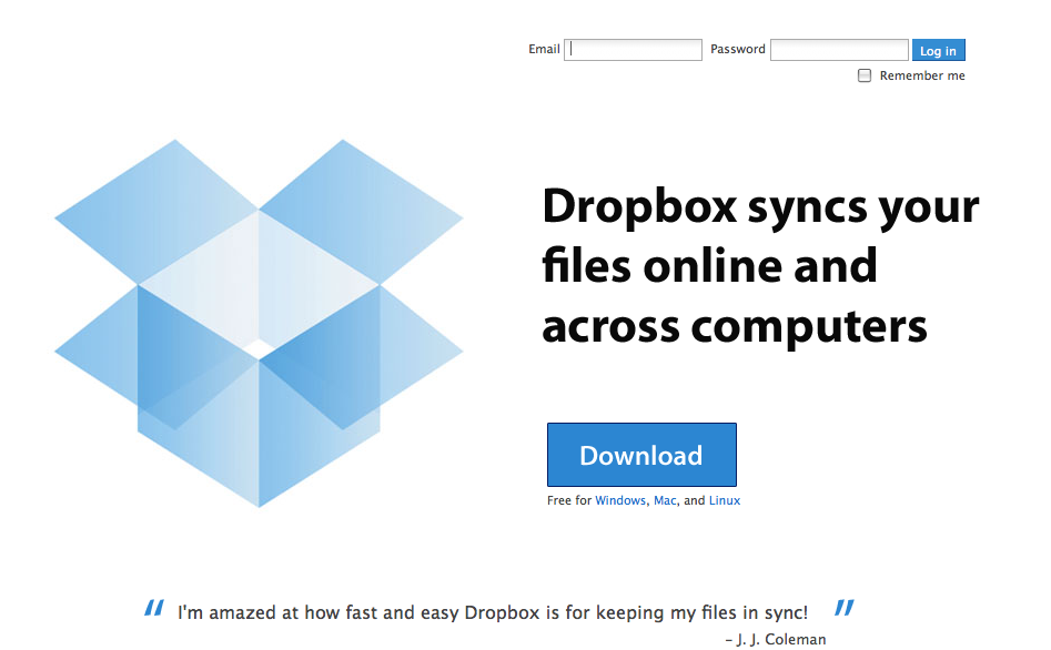 Dropbox Home Page